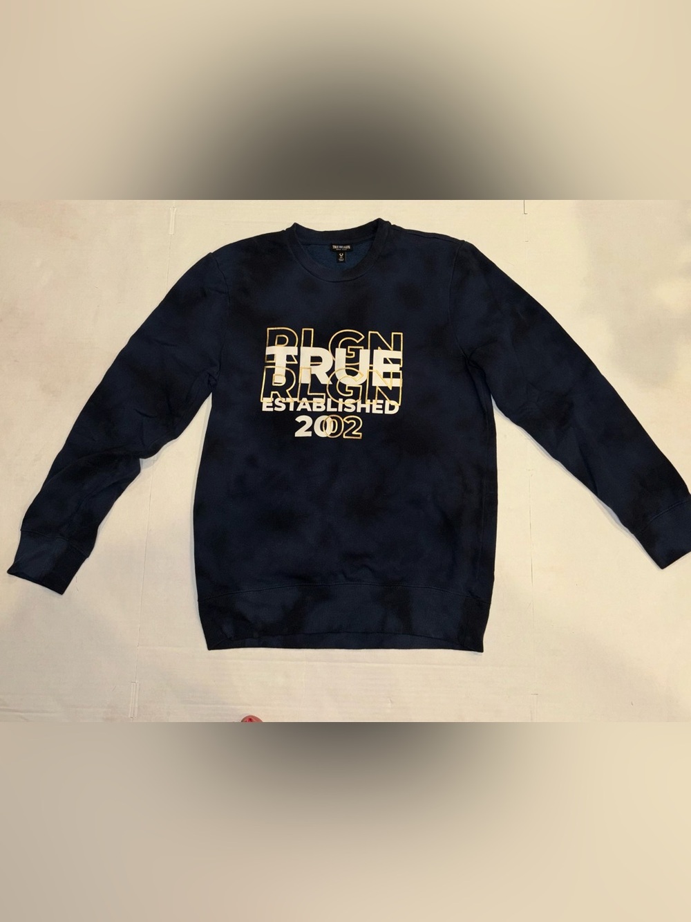 True Religion Navy Graphic Pullover Sweatshirt with White & Gold Logo